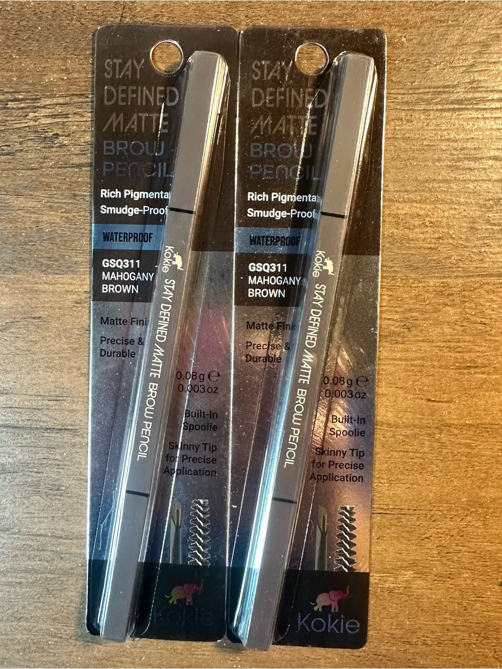 Kokie Stay Defined Matte Brow Pencil Mahogany Brown 2Pk Built-In Spoolie BNIP